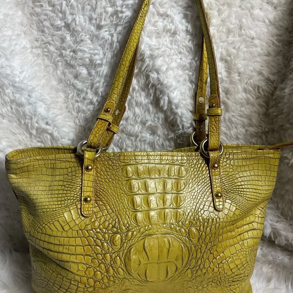 Brahmin Alden Melbourne Leather Tote Yellow shoulder bag gold tone hardwares.